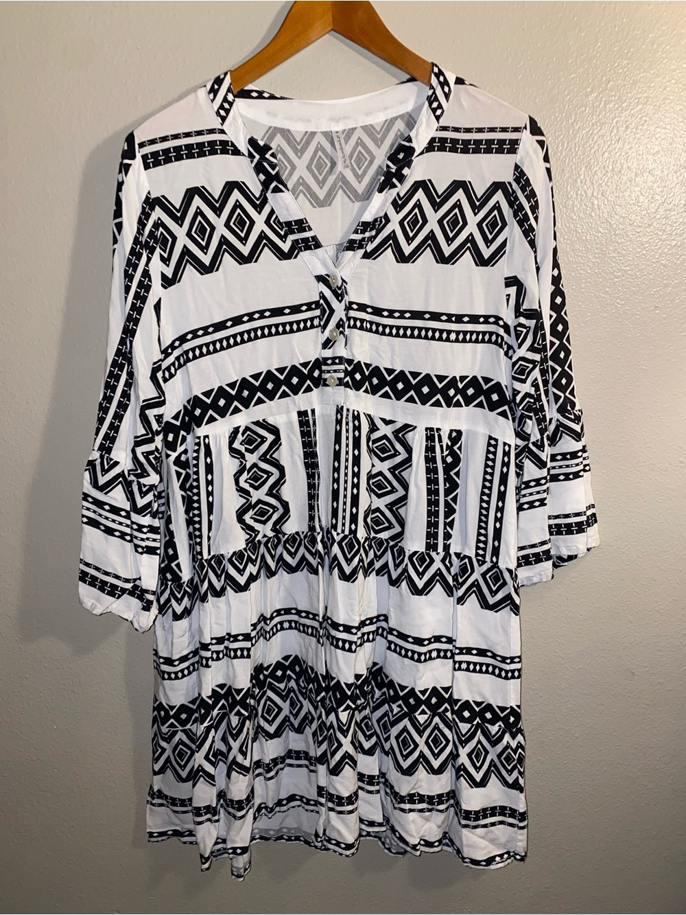 Passports Boho Geometric Aztec Print Tiered Dress M